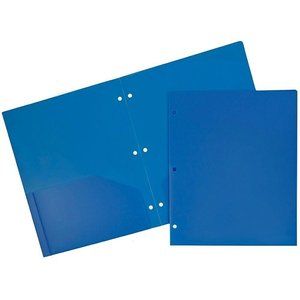 12 pack JAM Paper Heavy Duty Plastic 3 Hole Punch Two-Pocket School Folders Blue